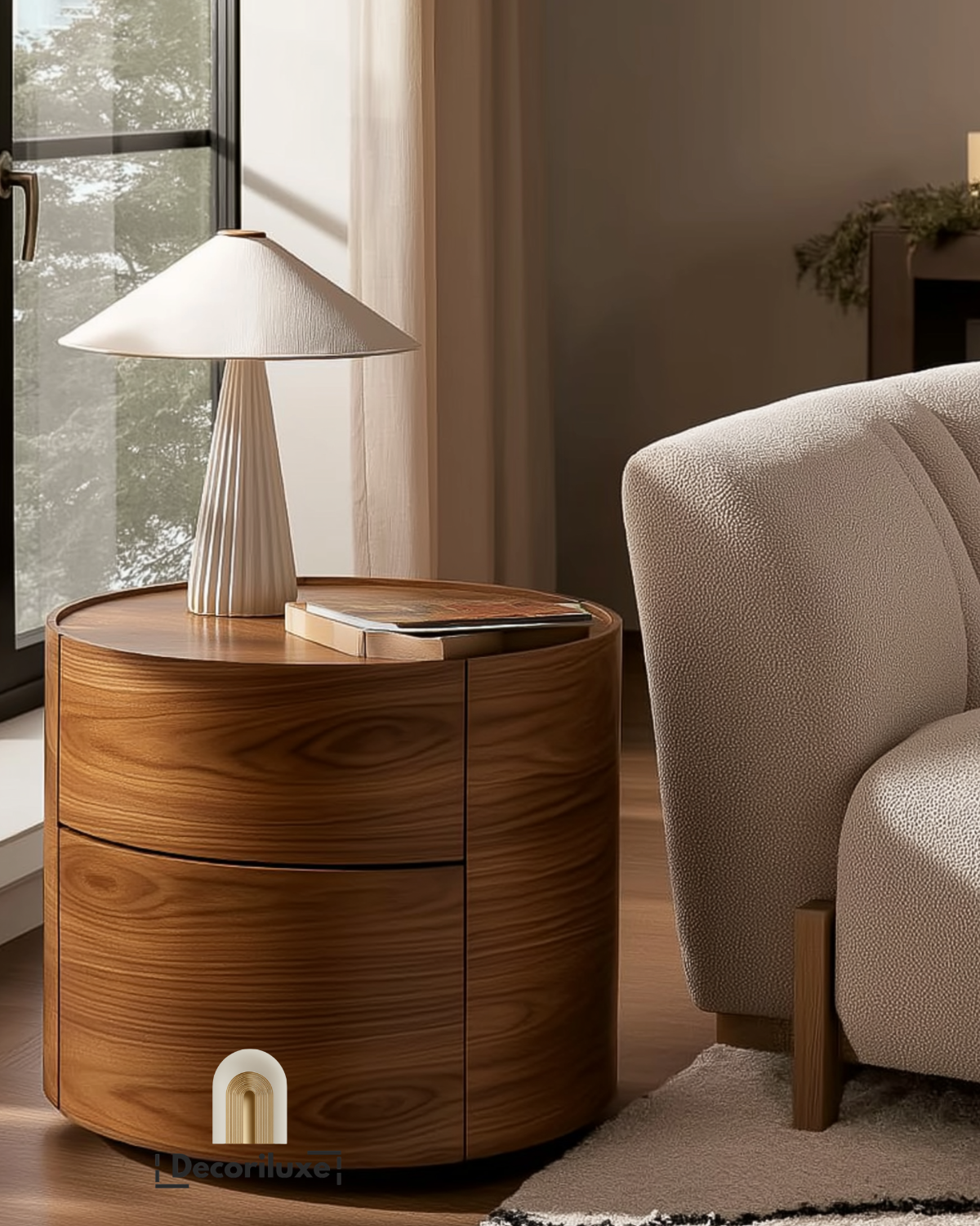 Table d'appoint ronde en bois avec tiroirs