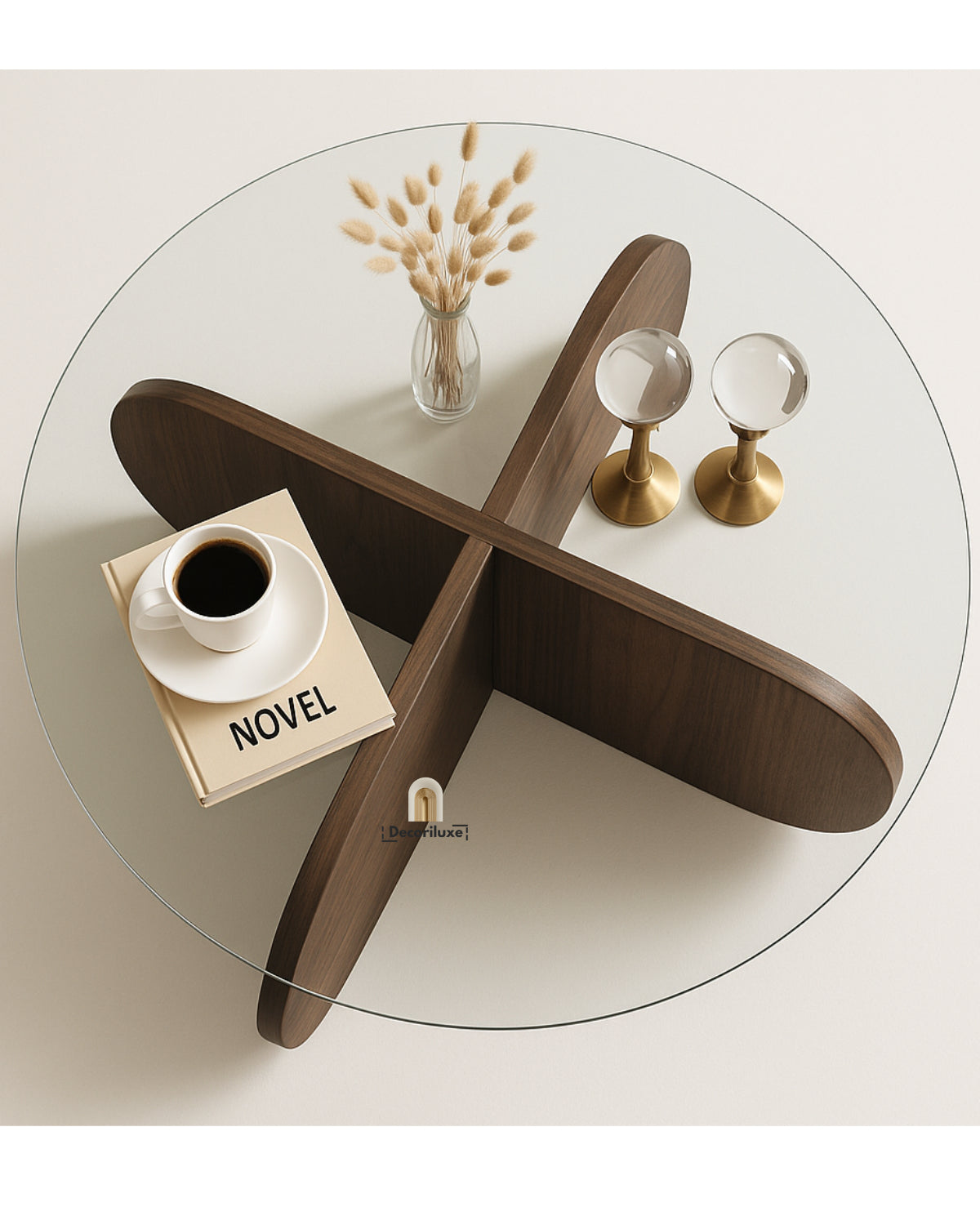 Table Basse Ronde en Bois et Verre Trempé