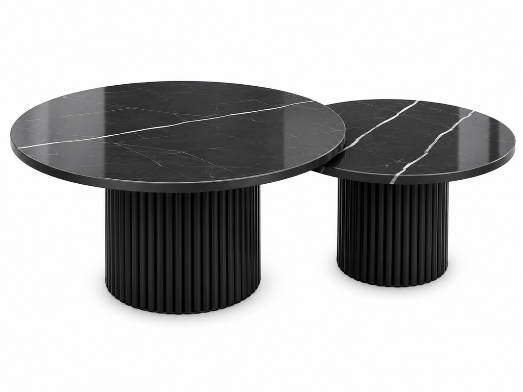 Duo de Tables Basses Rondes — Colonnes & Marbre