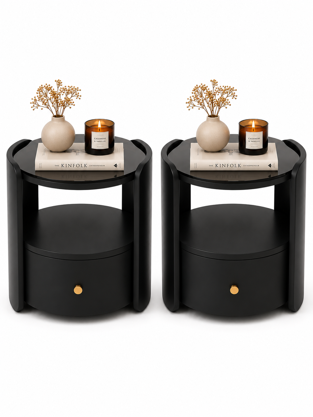 Table d'appoint ronde Lysa avec tiroir
