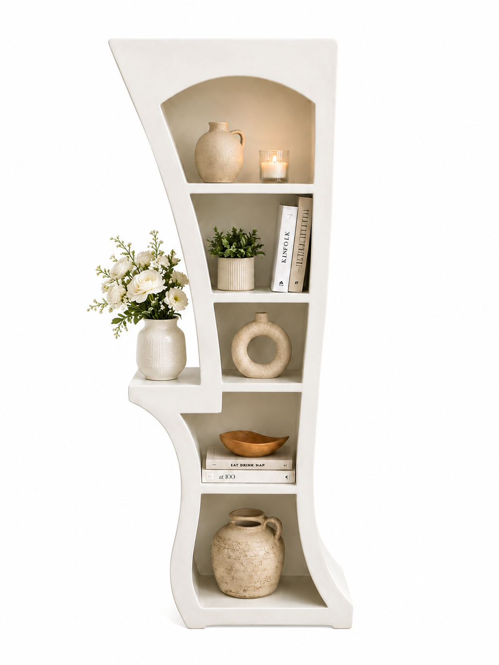 Étagère murale arrondie finition stucco beige pour salon
