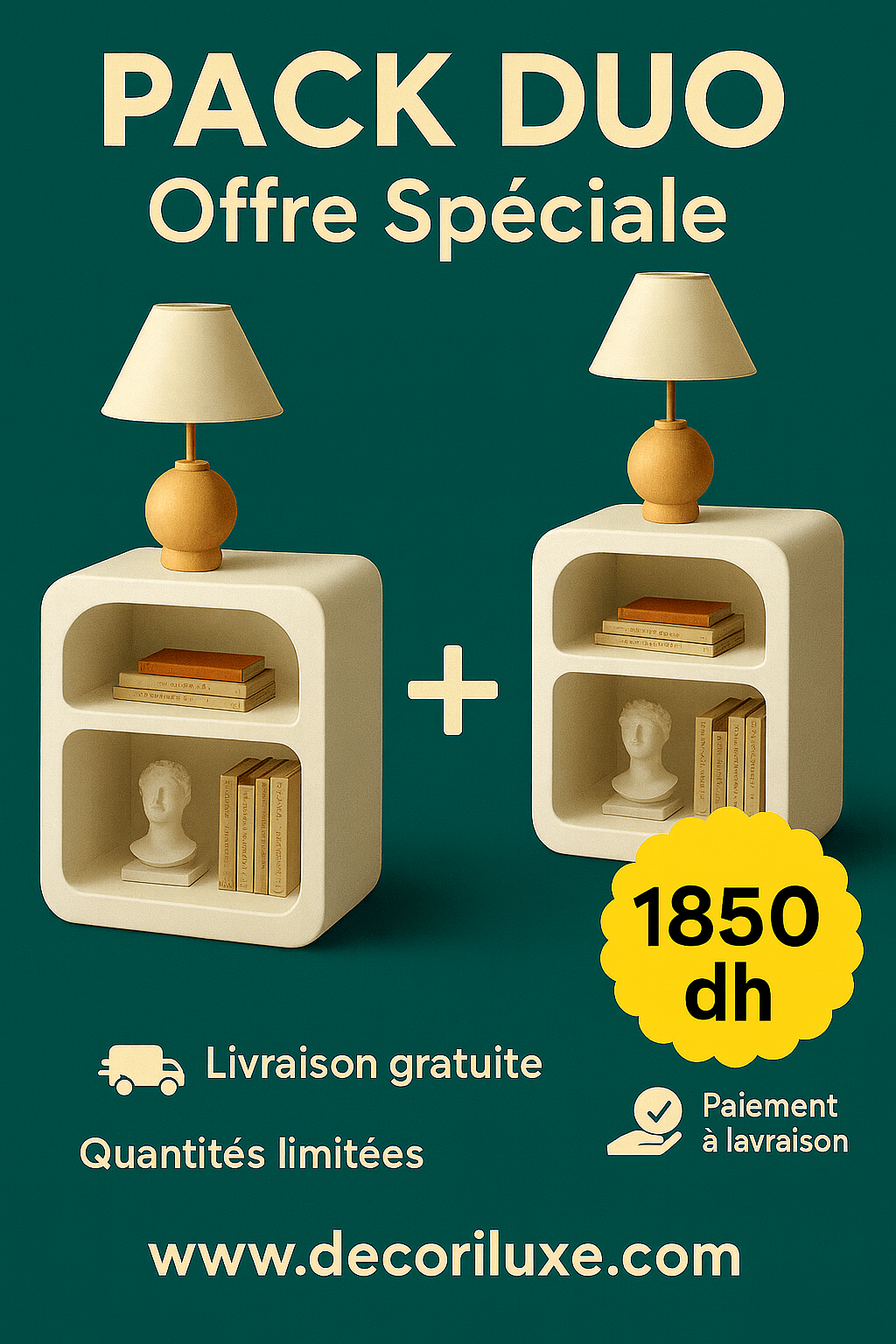 Table de chevet finition stucco pack duo