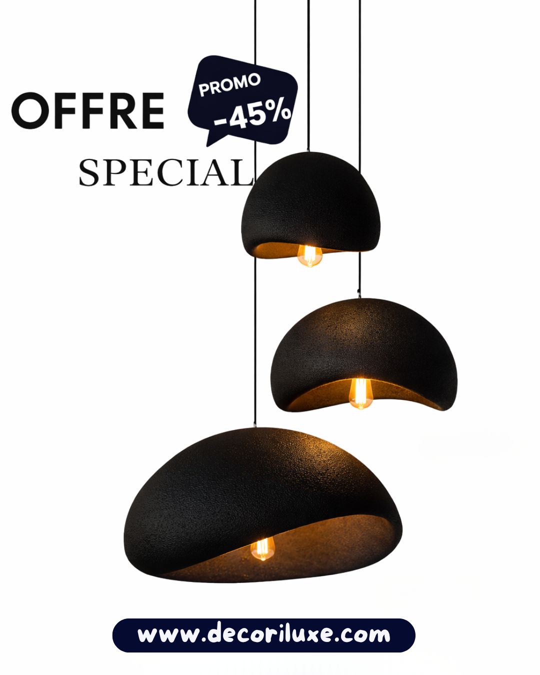 CONCHA – Suspension organique noire en résine texturée