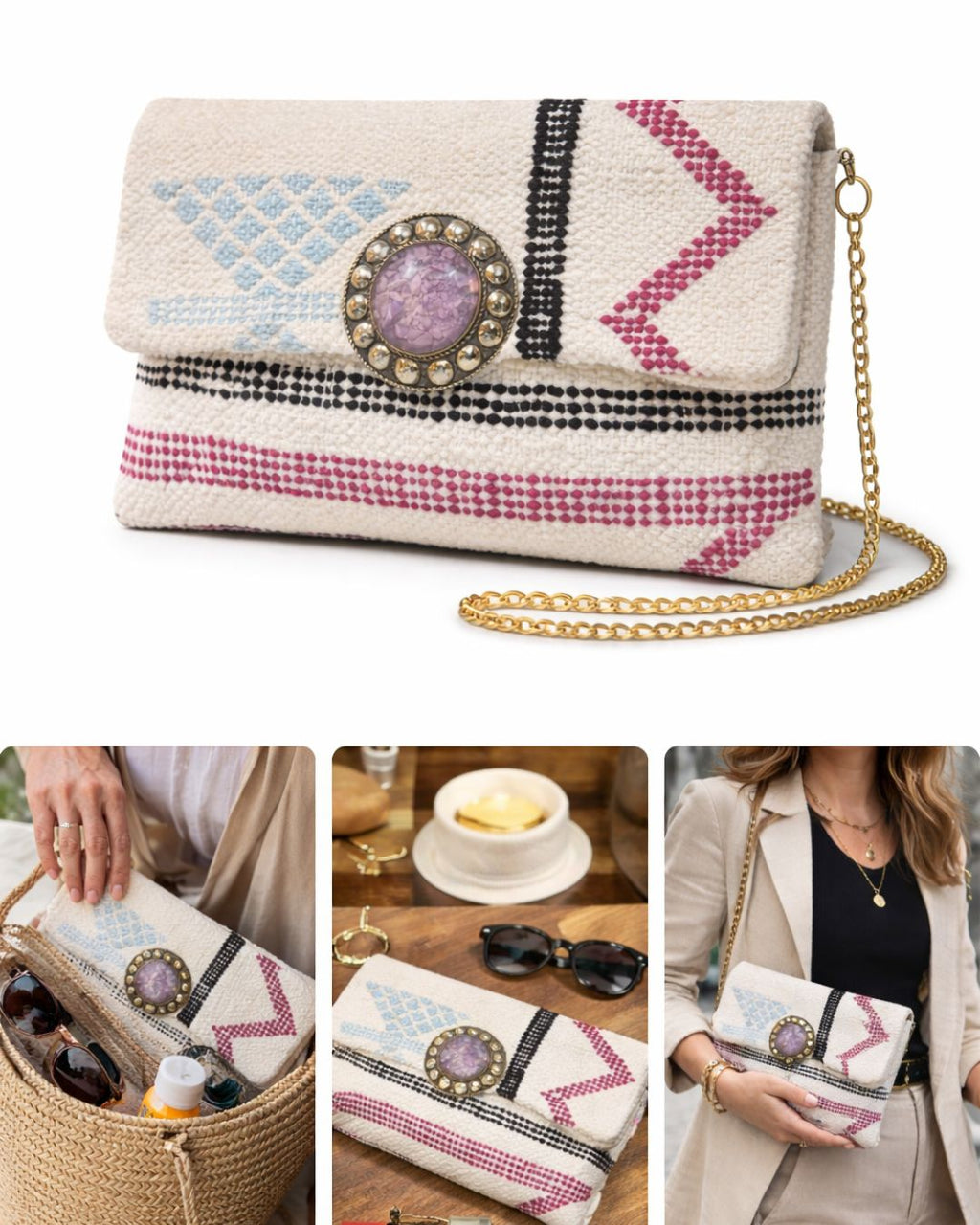 Pochette marocaine brodée avec chaîne