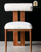 Chaise Design en Bois Massif et Tissu Bouclé