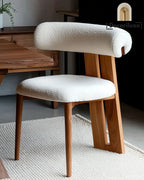 Chaise Design en Bois Massif et Tissu Bouclé