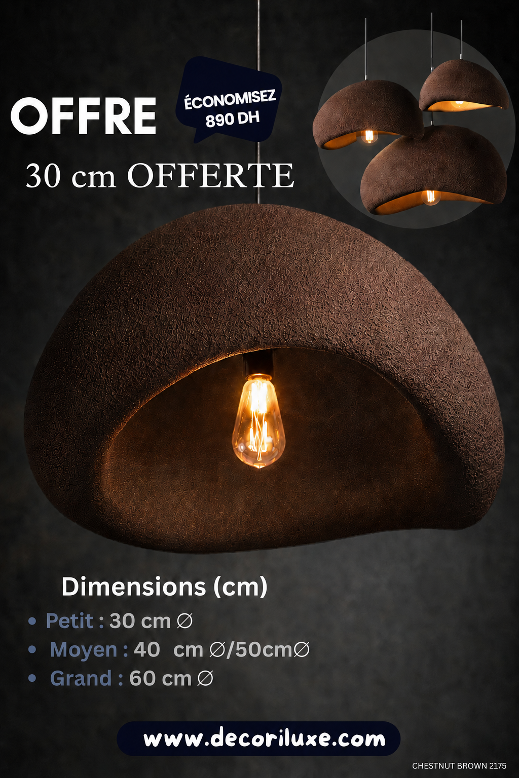 CONCHA Marron châtaigne 2175 – 30 cm offerte, économisez 890 DH