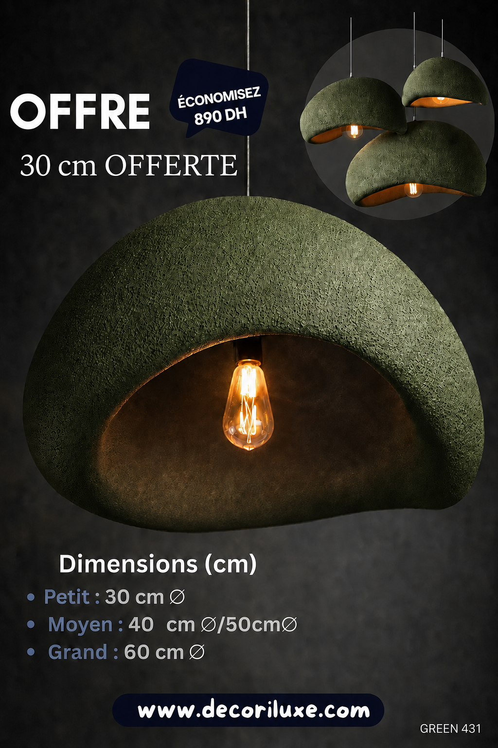 CONCHA Vert olive 431 – 30 cm offerte, économisez 890 DH