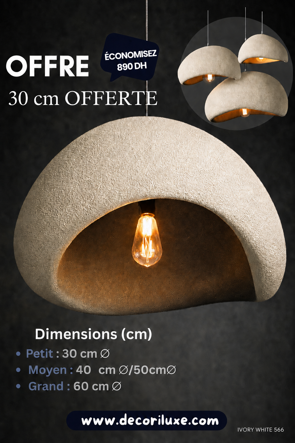 CONCHA Blanc ivoire 566 – 30 cm offerte, économisez 890 DH