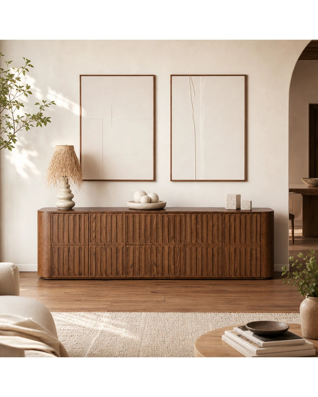 Buffet sculpte en chene teinte