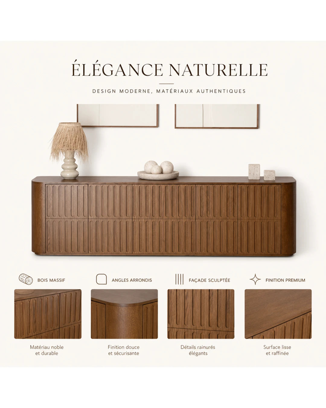 Buffet sculpte en chene teinte
