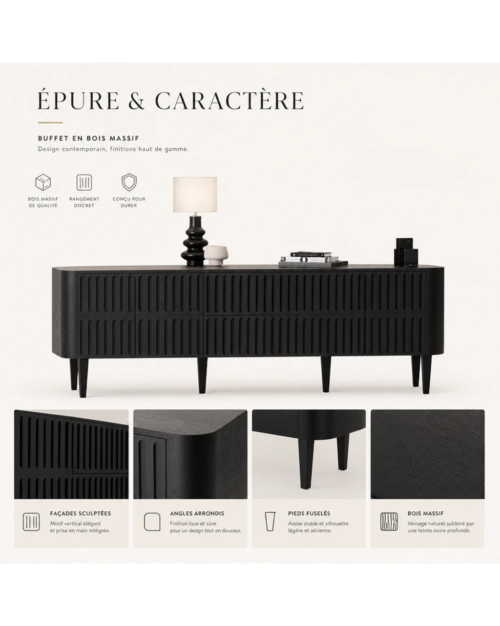 Buffet structure en bois a lignes verticales