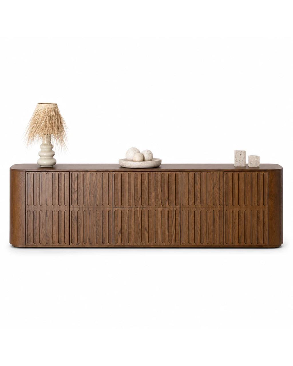 Buffet sculpte en chene teinte sur fond blanc