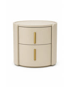 Table de chevet a deux tiroirs sur fond blanc