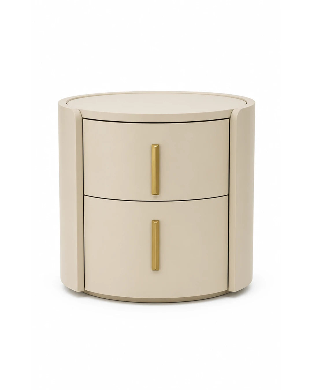 Table de chevet a deux tiroirs sur fond blanc