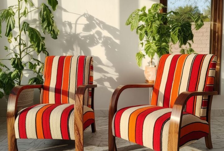 Fauteuils Marocains Vintage – Rayures Rouges et Oranges